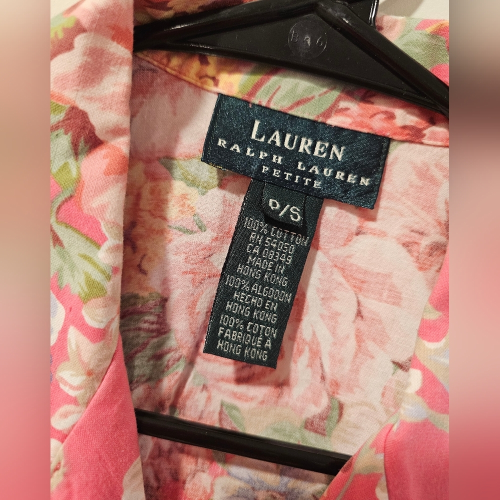 Lauren Ralph Lauren Floral Pink Short Sleeve Button Down Shirt Size Petite SMALL - Picture 3 of 4